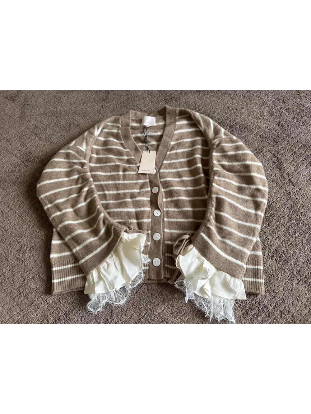 Cinq A Sept Women’s Striped Atlas Cardigan Oatmeal Ivory Size M $395